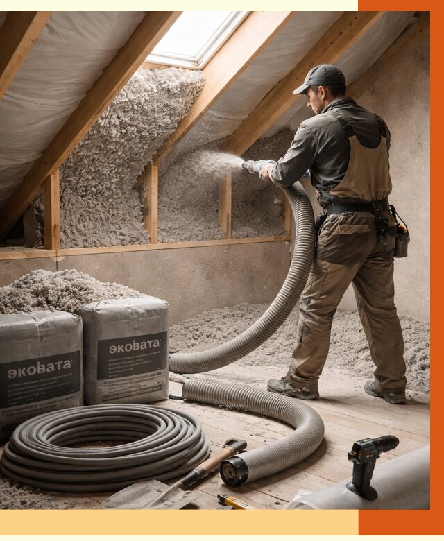 Утепление мансарды эковатой в Комсомольске-на-Амуре от 2245 руб/м2 — монтаж, задувка, цена | ТепломастерКмс